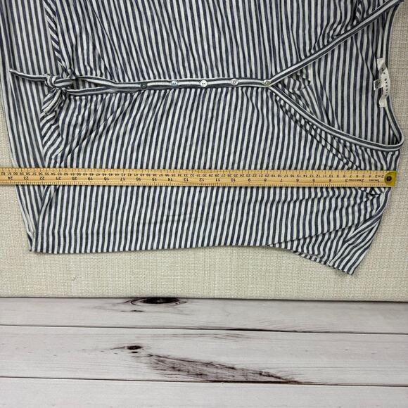 Max Studio Button Down Tie Knot Short‎ Sleeve Blouse Striped Womens L - Picture 7 of 7